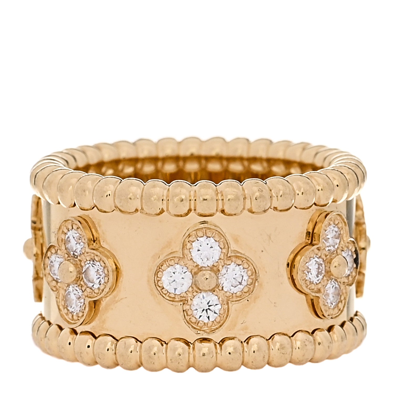 Van Cleef & Arpels 18K Yellow Gold Diamond Perlee Clovers Ring 47 4 1 of 4