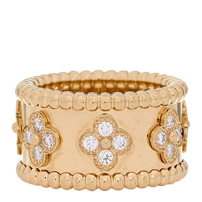 Van Cleef & Arpels 18K Yellow Gold Diamond Perlee Clovers Ring 47 4 1 of 4