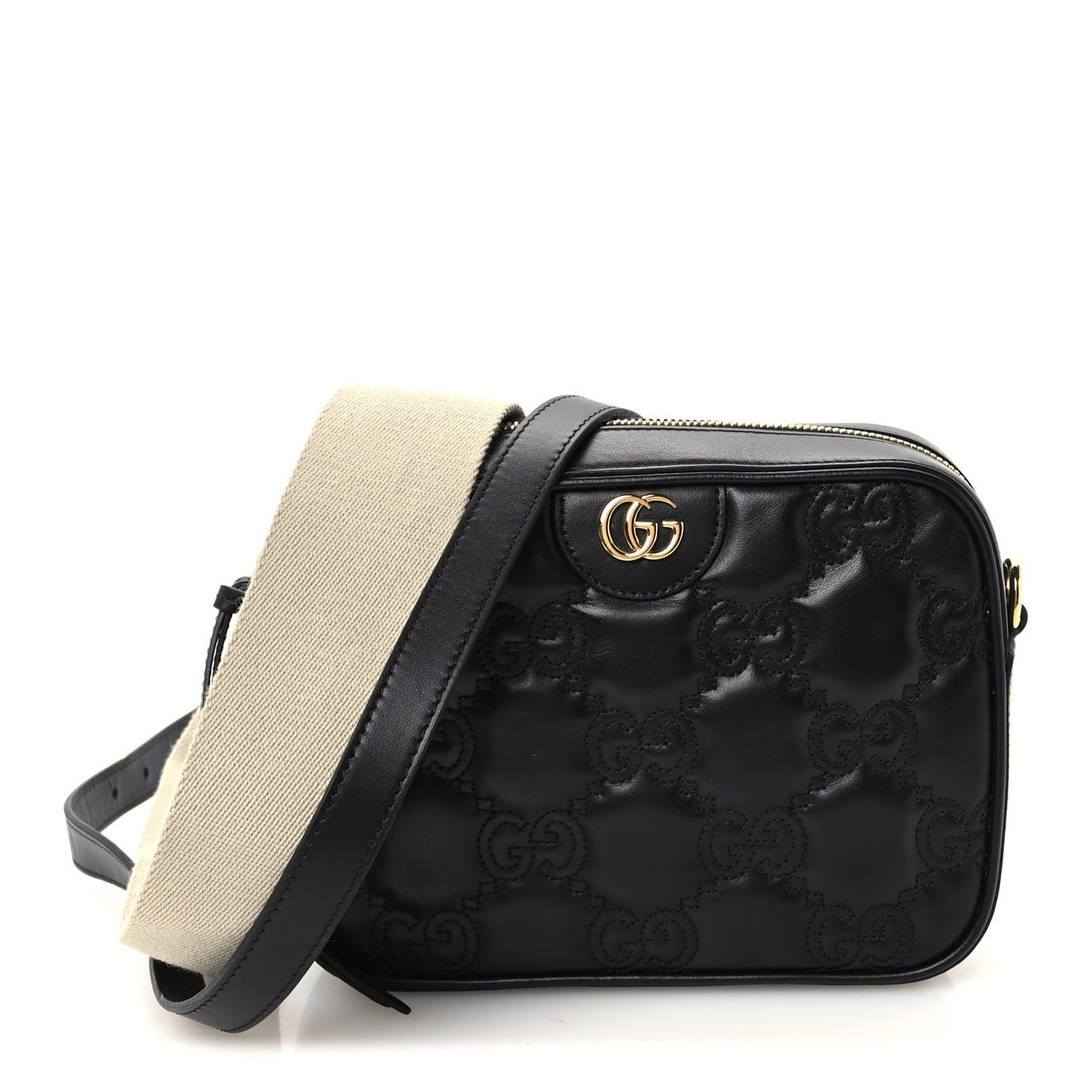 Calfskin GG Matelasse Shoulder Bag Black Natural