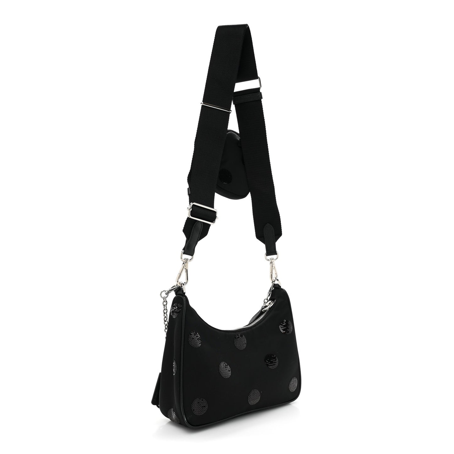 Nylon Sequin Embellished Polka Dot Re-Edition 2005 Shoulder Bag Black