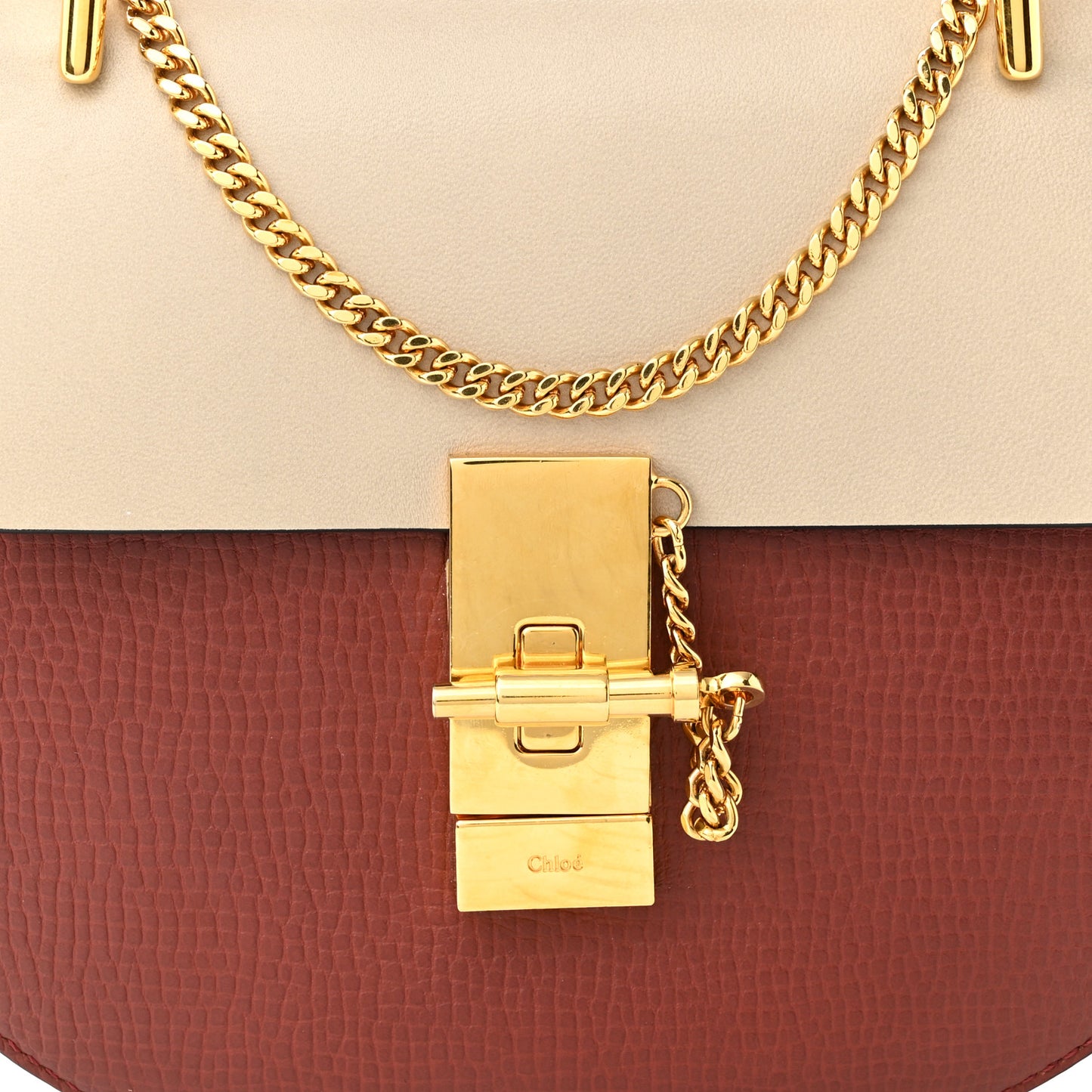 Grained Calfskin Lambskin Mini Bi-Color Drew Shoulder Bag Beige Brown