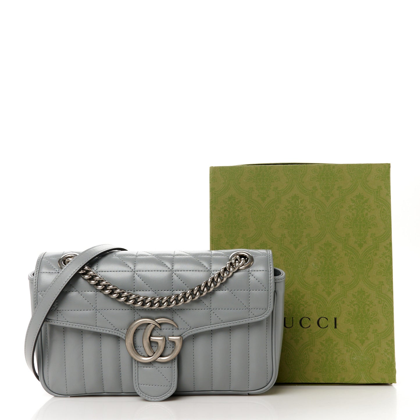 Calfskin Matelasse Aria Small GG Marmont Shoulder Bag Deep Grey