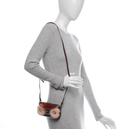 Fendi Shiny Nappa Mink Fox Fur Crystal Micro Buggie Baguette Bordeaux Rust Multicolor 2 of 8