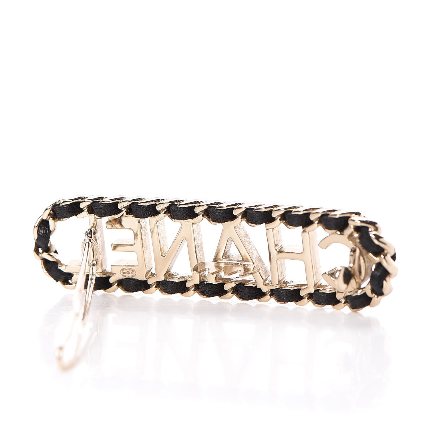 Chanel Metal Lambskin Vintage Allure Logo Hair Clip Black Gold 4 of 5