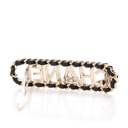 Chanel Metal Lambskin Vintage Allure Logo Hair Clip Black Gold 4 of 5