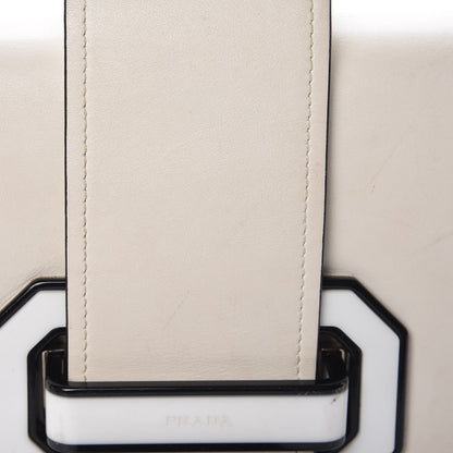 Prada City Calf Plex Ribbon Bag White Black 26 of 30