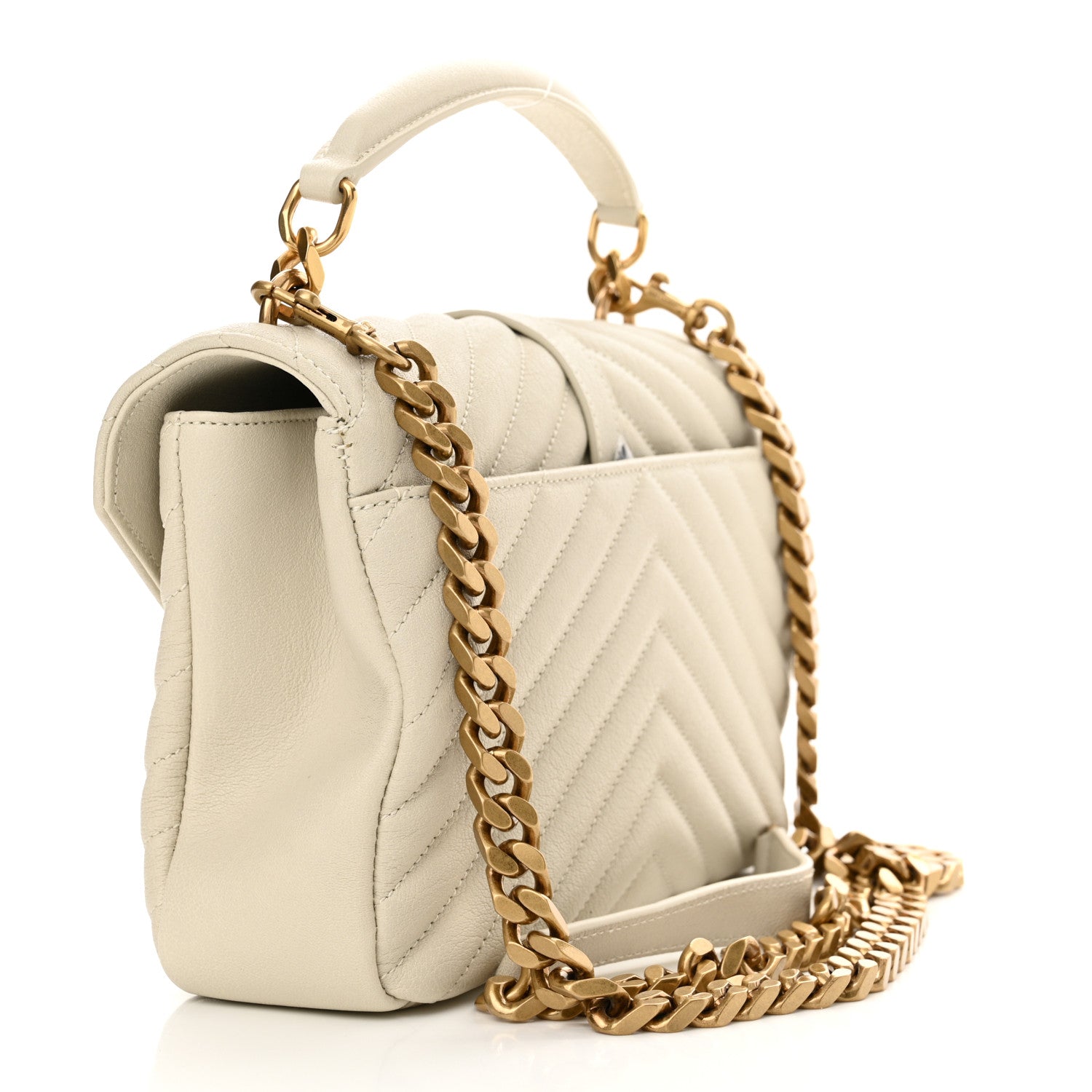 Saint Laurent Sheepskin Matelasse Chevron Monogram Medium College Bag Crema Soft 3 of 13