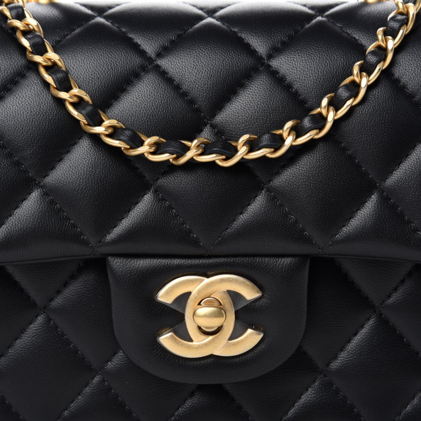 Lambskin Quilted Mini Top Handle Rectangular Flap Black