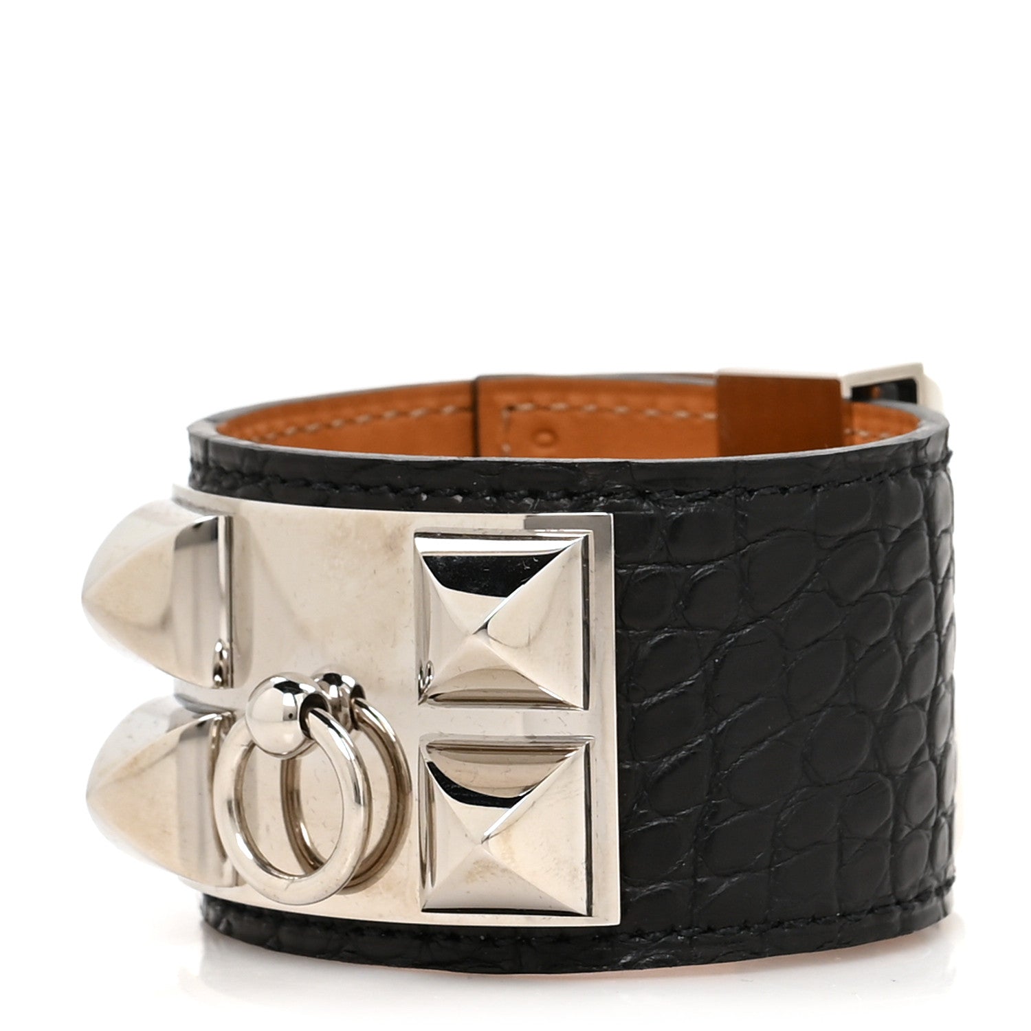 Hermes Shiny Alligator Collier de Chien CDC Bracelet S Black 1 of 6