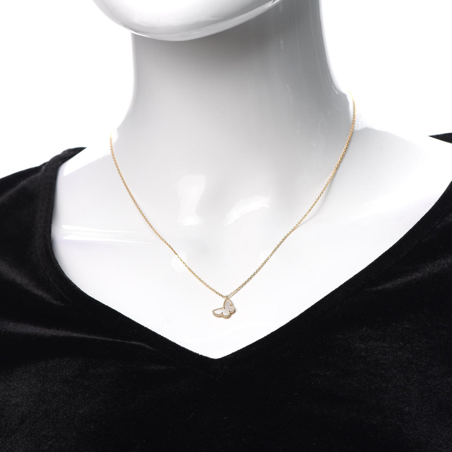18K Yellow Gold Mother of Pearl Sweet Alhambra Butterfly Pendant Necklace