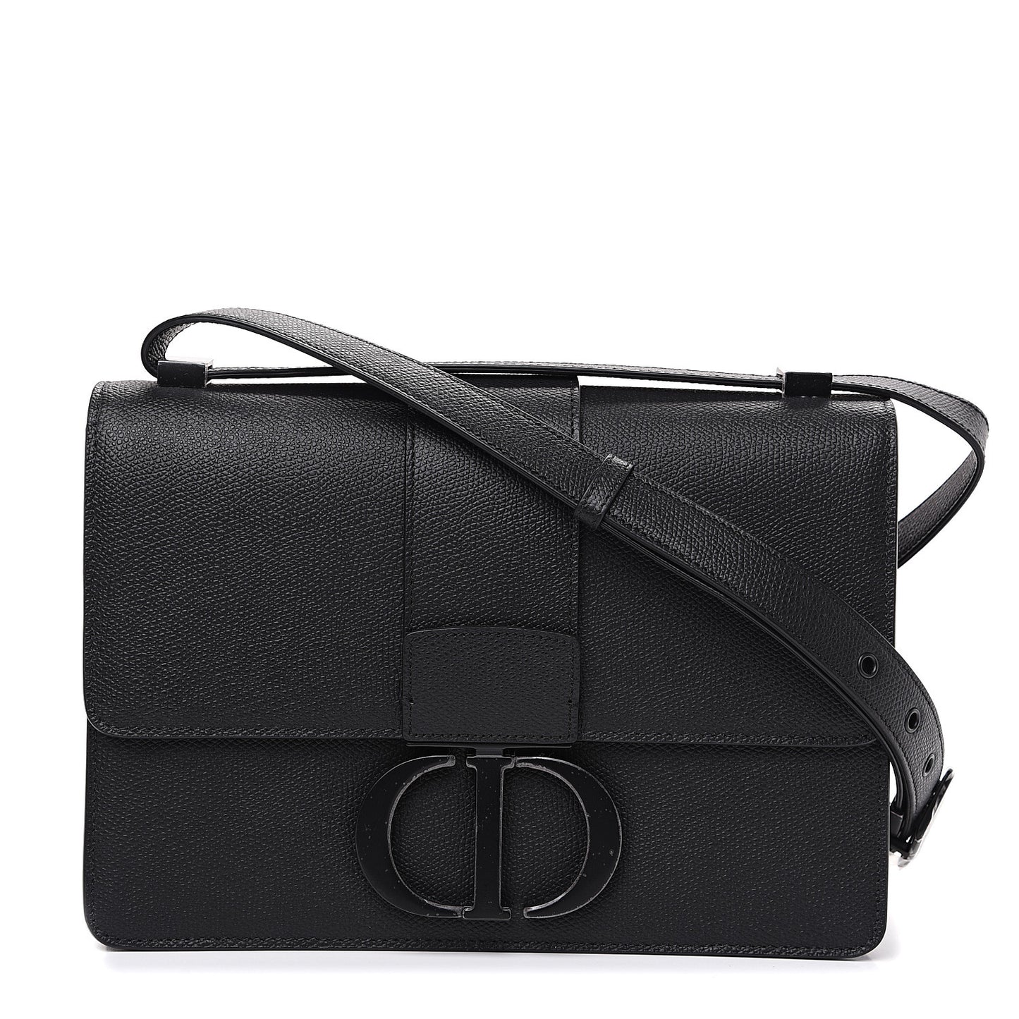 Ultra Matte Grained Calfskin 30 Montaigne Flap Bag Black