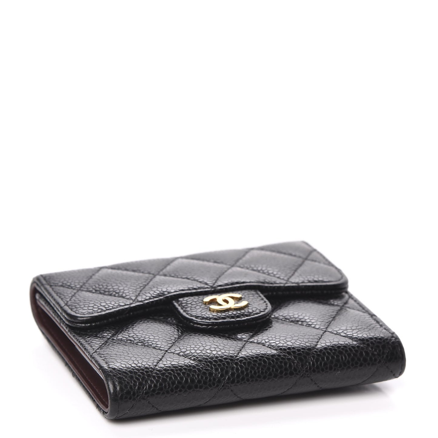 Caviar Quilted Compact Flap Wallet Black