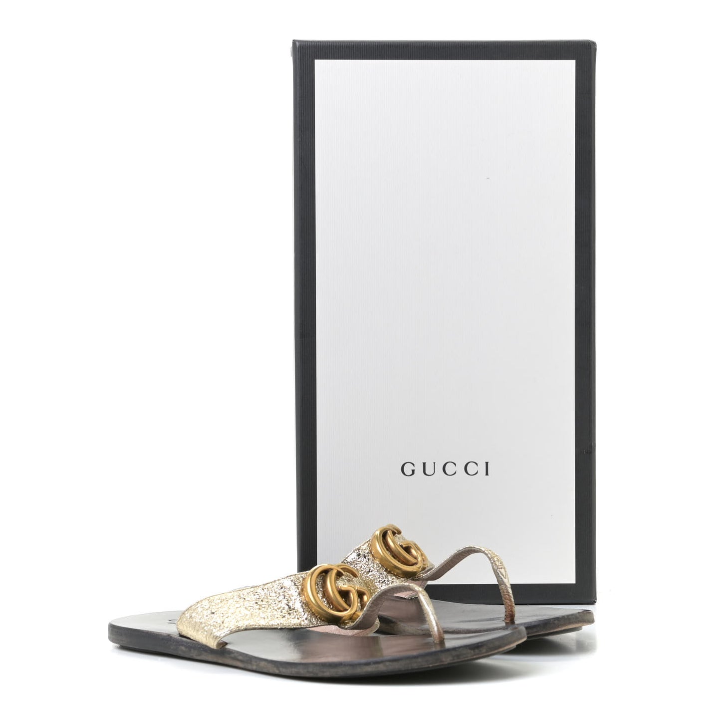 Nappa Silk Galassia GG Marmont Thong Flat Sandals 34.5 Platino