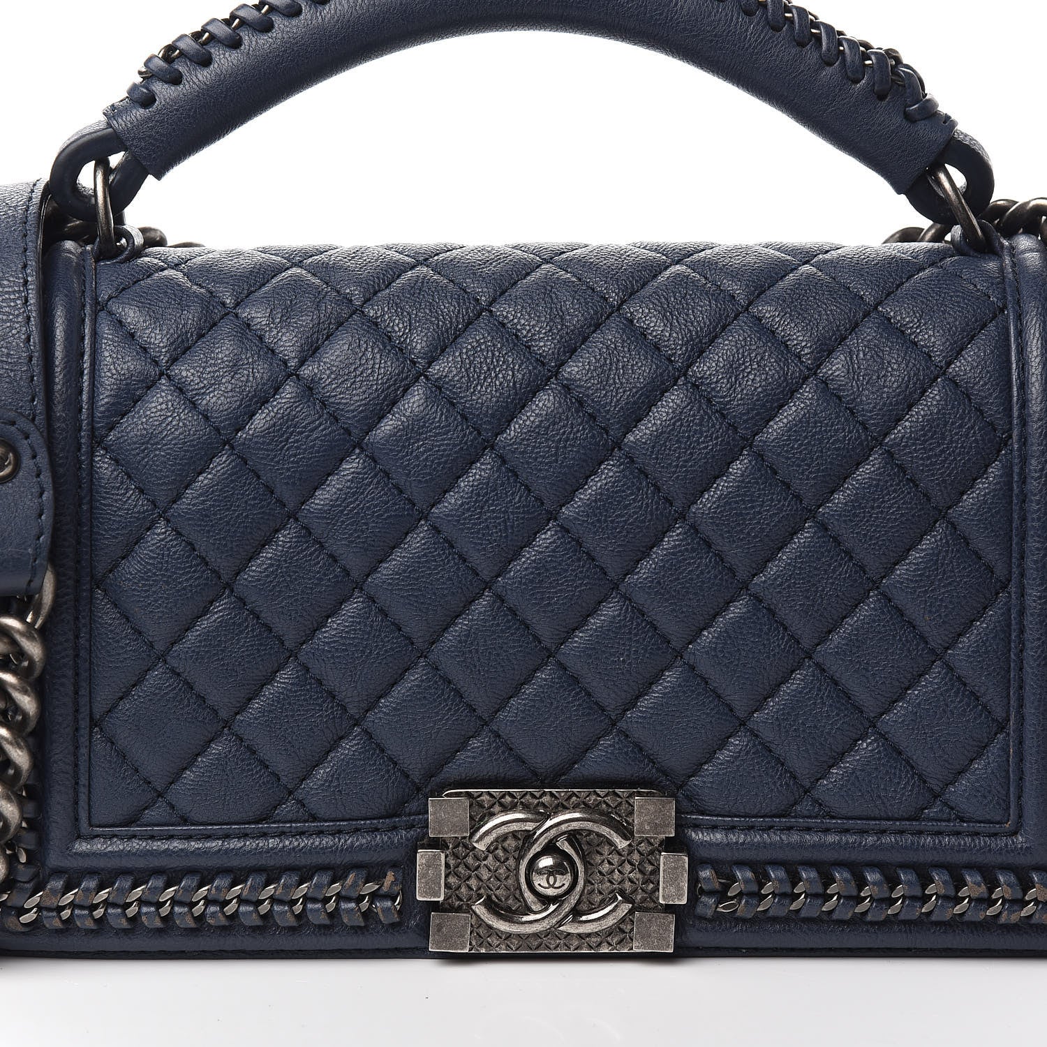 Chanel Calfskin Quilted Medium Top Handle Boy Flap Blue 7 of 12