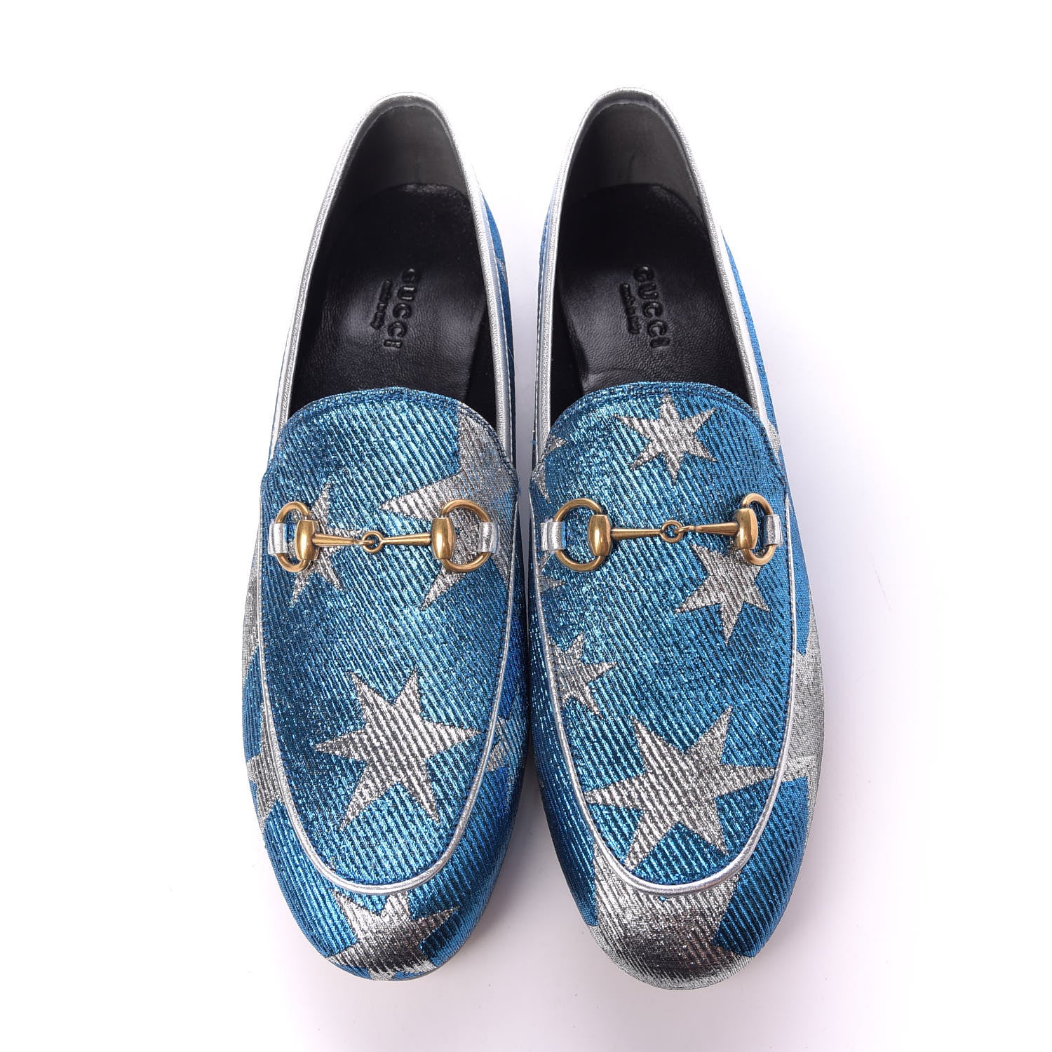 Gucci Lurex Calfskin Starry Sky Womens Jordaan Loafers 38 Bluette Silver 5 of 10