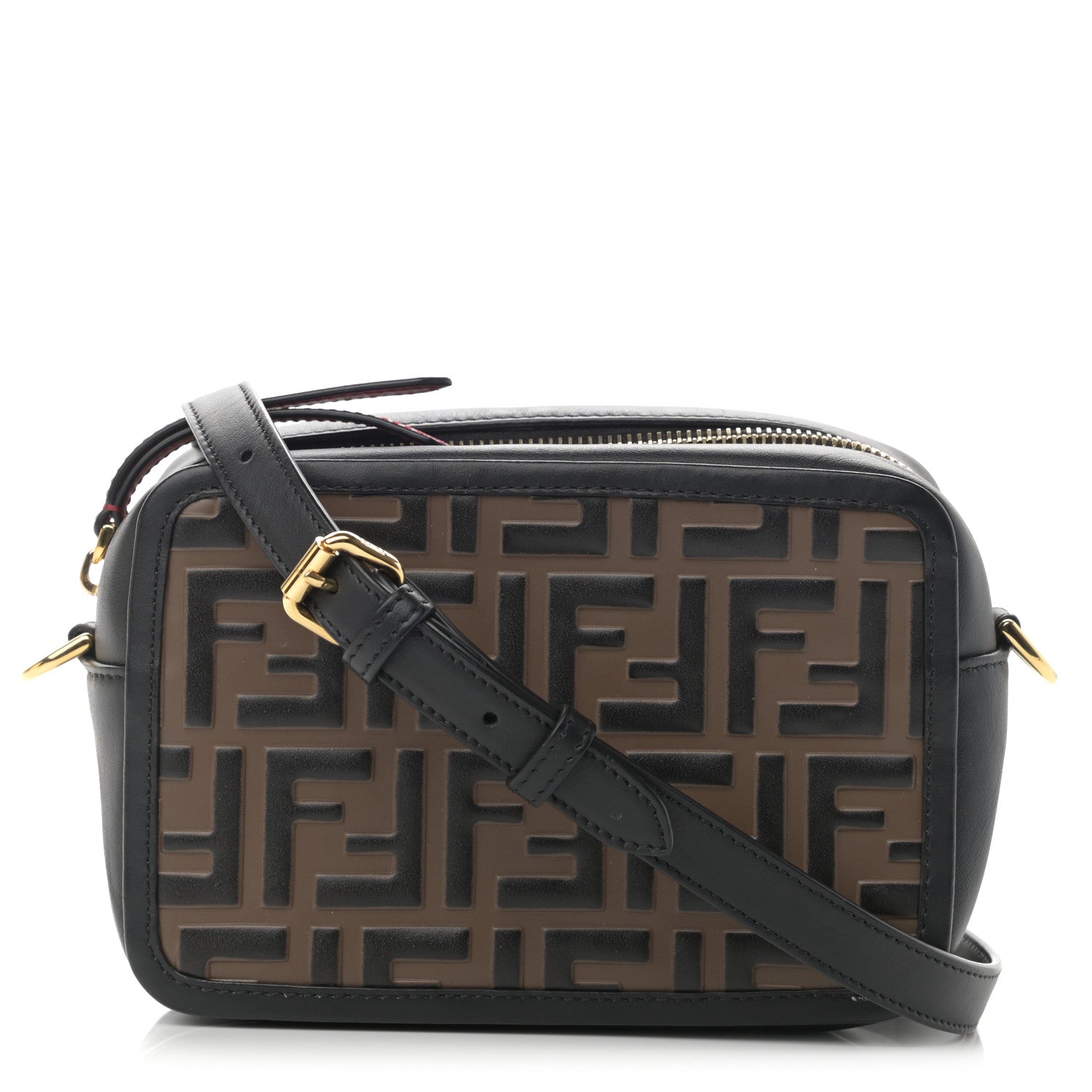 Fendi Vitello Century Bi-Color FF 1974 Embossed Mini Camera Case Maya Black 1 of 17