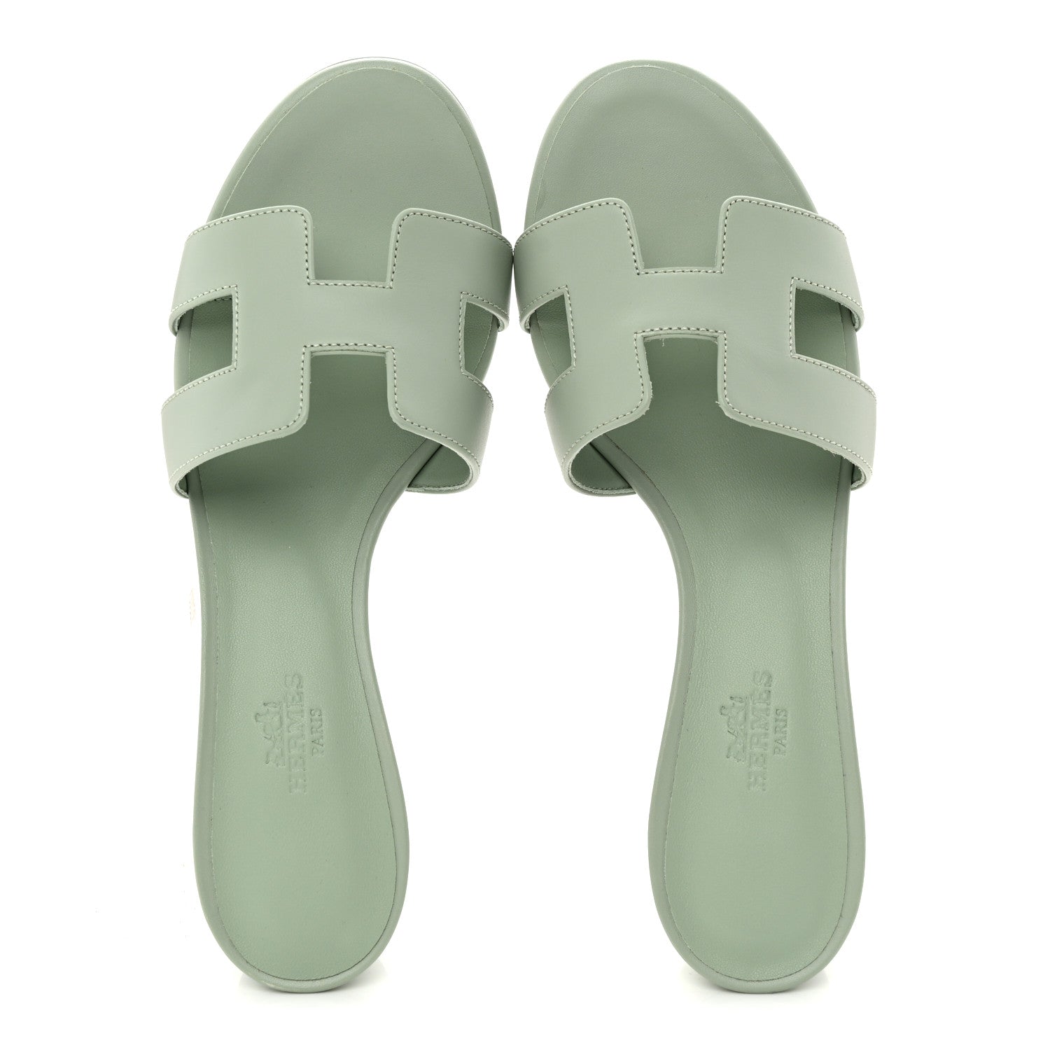 Hermes Calfskin Oasis Sandals 37 Vert D'eau 3 of 10
