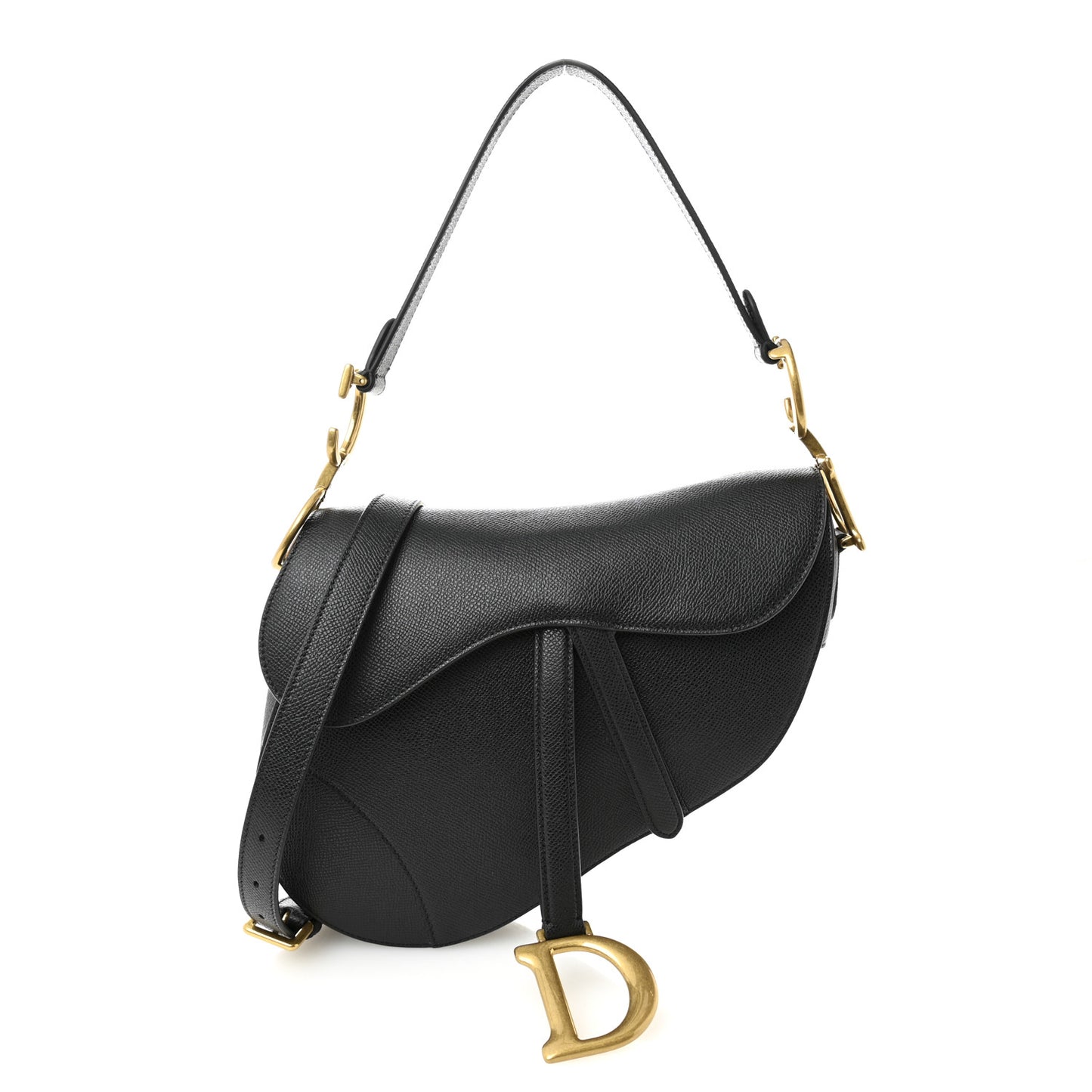 Grained Calfskin Saddle Bag With Strap Black