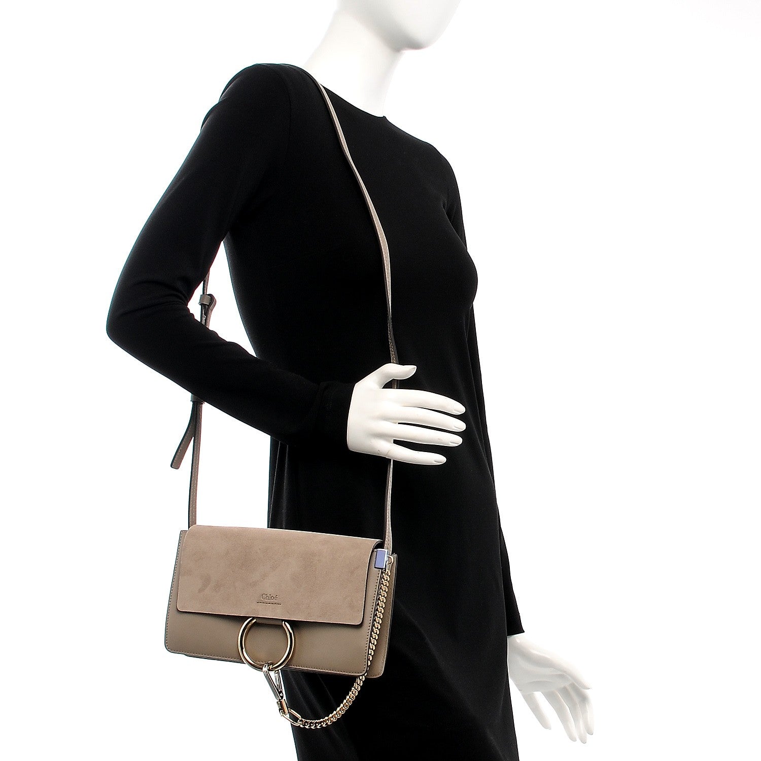 Chloe Suede Calfskin Small Faye Shoulder Bag Motty Grey 2 of 8
