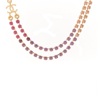 Chanel Crystal Multi Strand CC Short Necklace Gold Pink Orange Purple Yellow 1 of 6