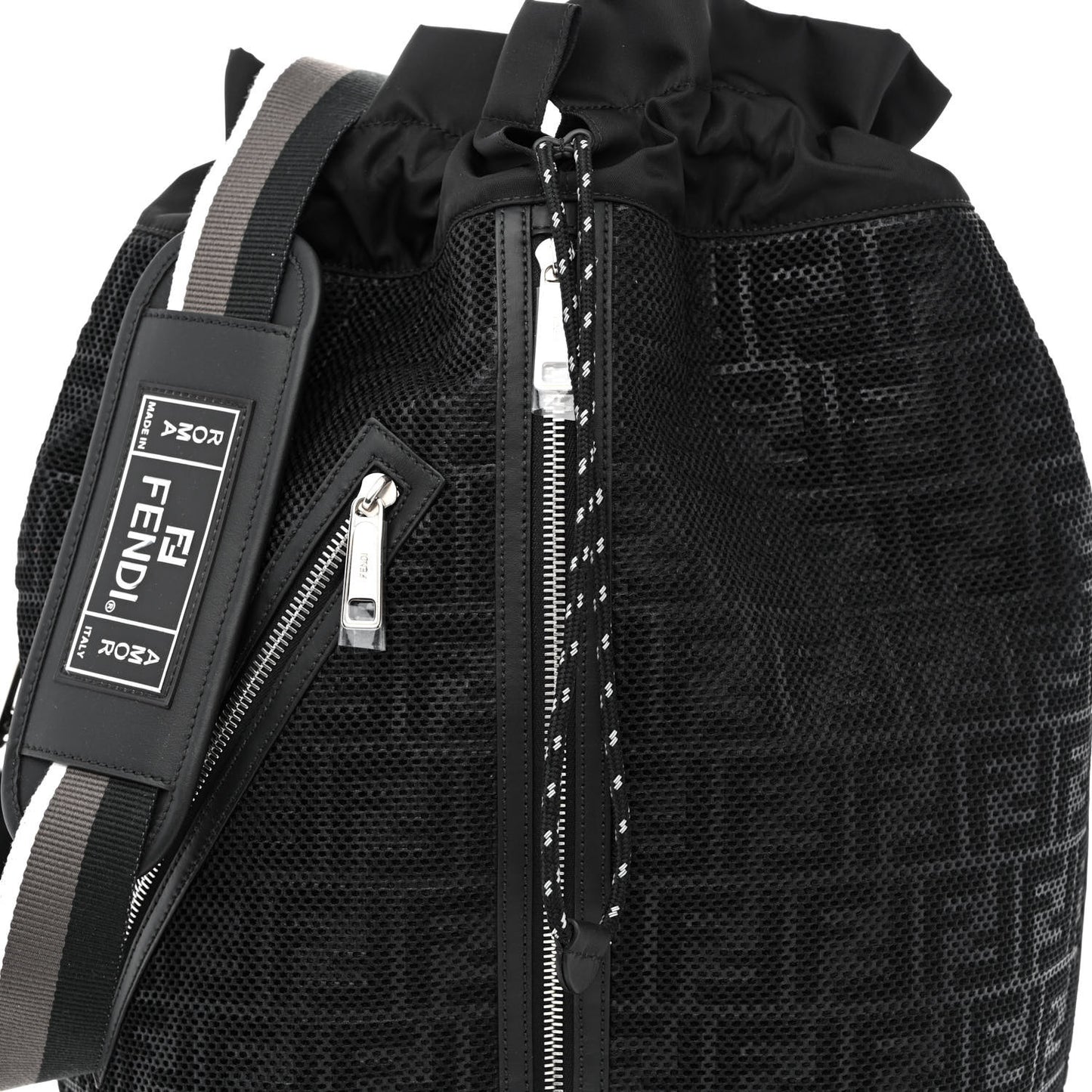 Mesh Cuoio Romano Vitello Stampa FF 1974 Embossed Logo Plate Mon Tresor Holdall Bag Black