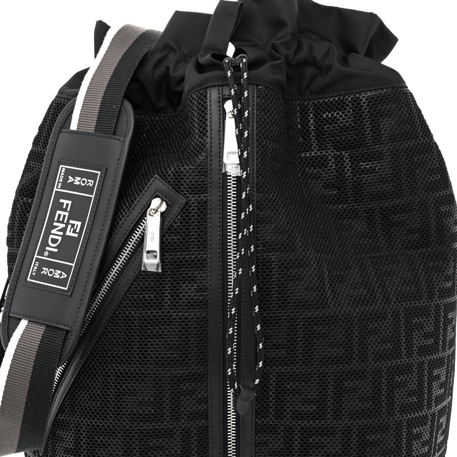 Fendi Mesh Cuoio Romano Vitello Stampa FF 1974 Embossed Logo Plate Mon Tresor Holdall Bag Black 7 of 9