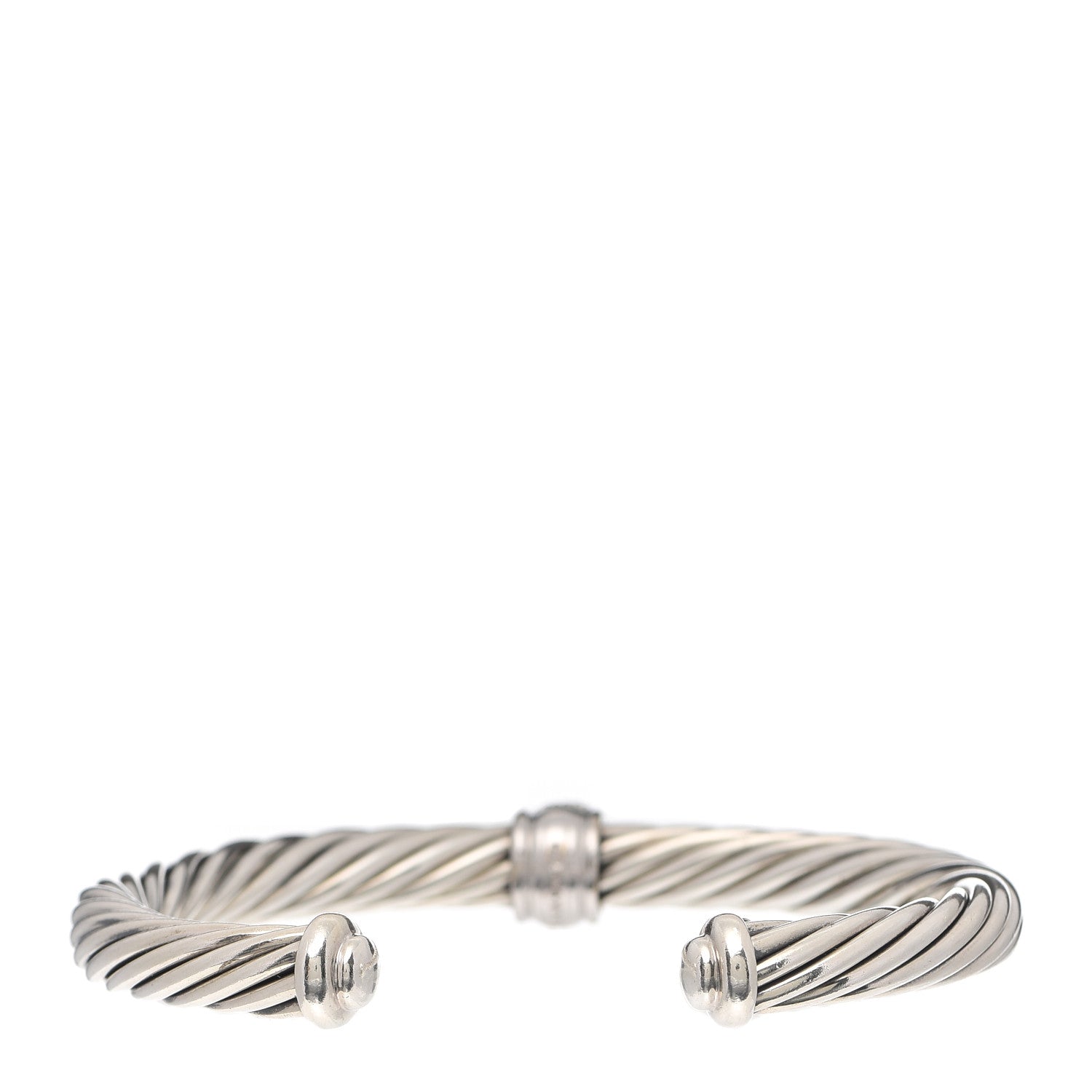 David Yurman Sterling Silver 18K White Gold Diamond 7mm Cable Classics Station Bracelet 3 of 5