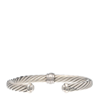 David Yurman Sterling Silver 18K White Gold Diamond 7mm Cable Classics Station Bracelet 3 of 5