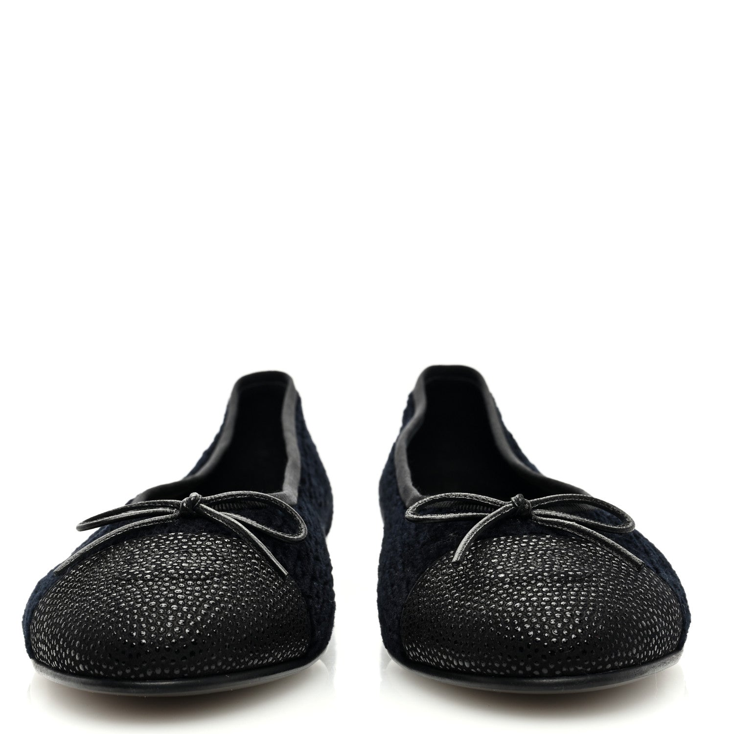 Chanel Tweed Caviar Cap Toe Ballerina Flats 39.5 Black 2 of 7