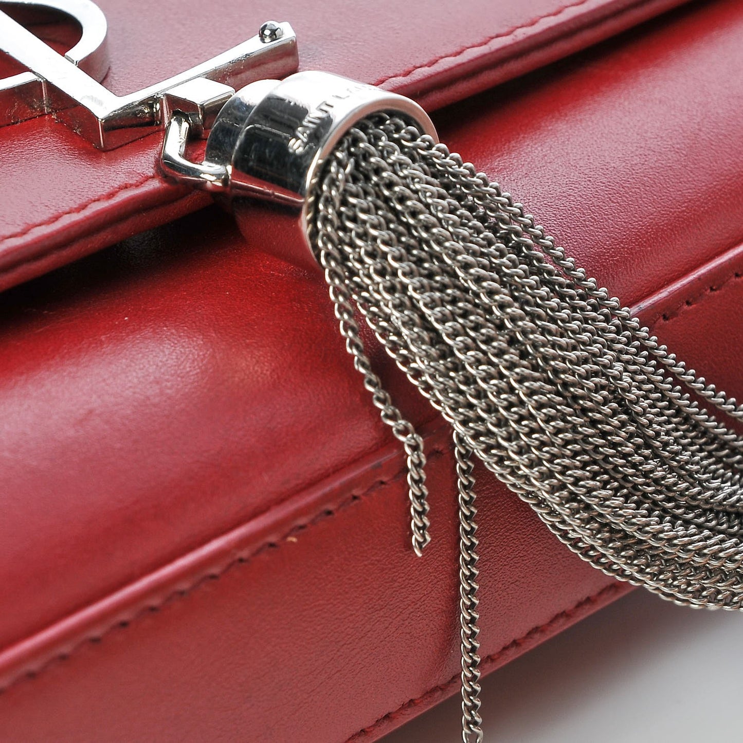 Calfskin Small Classic Monogram Kate Tassel Satchel Red