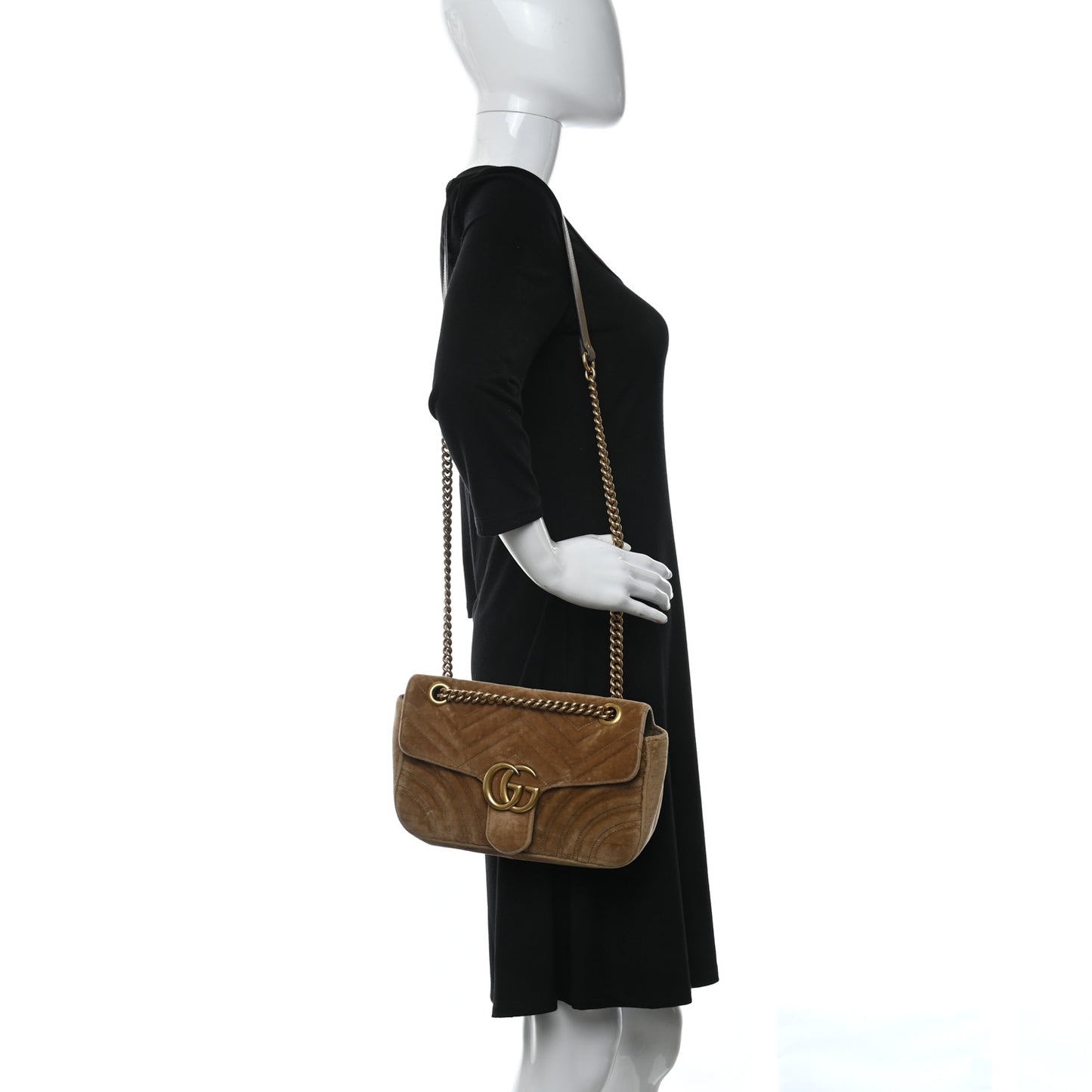 Velvet Matelasse Small GG Marmont Shoulder Bag Taupe