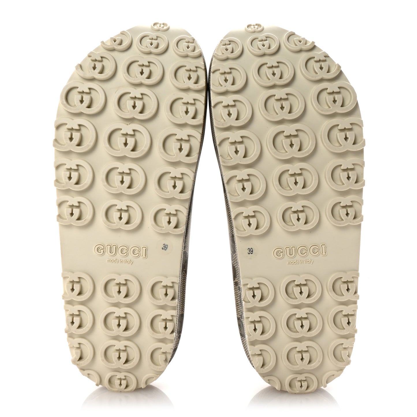 Cubic Rubber GG Monogram Womens Interlocking G Platform 42mm Slide Sandals 39 Beige Ebony
