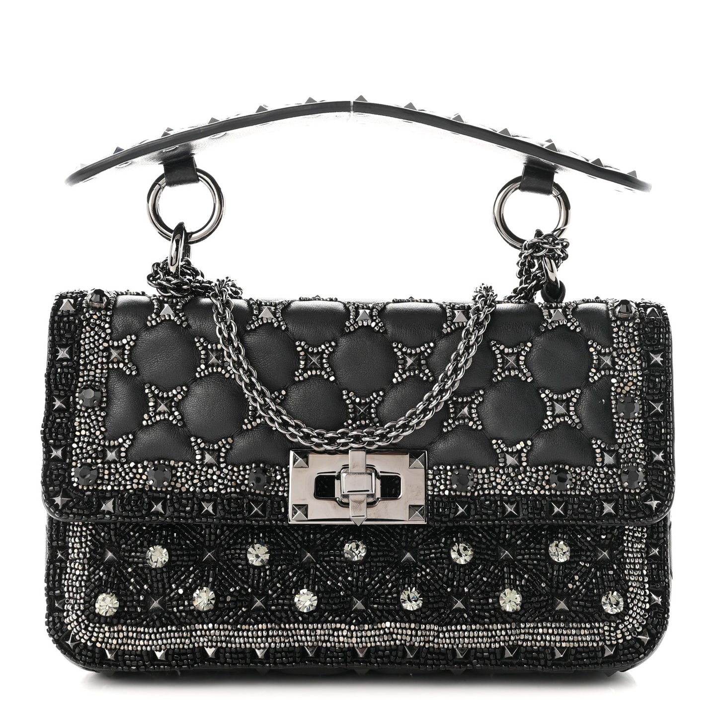 Beaded Small Rockstud Spike It Shoulder Bag Black