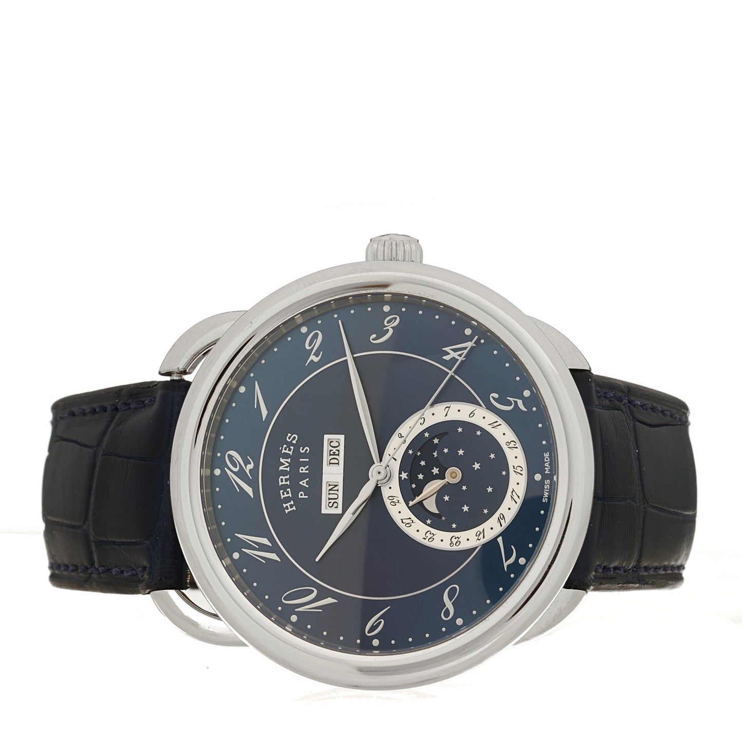 Stainless Steel Alligator 43mm Arceau Grande Lune Automatic Watch Bleu Abysse