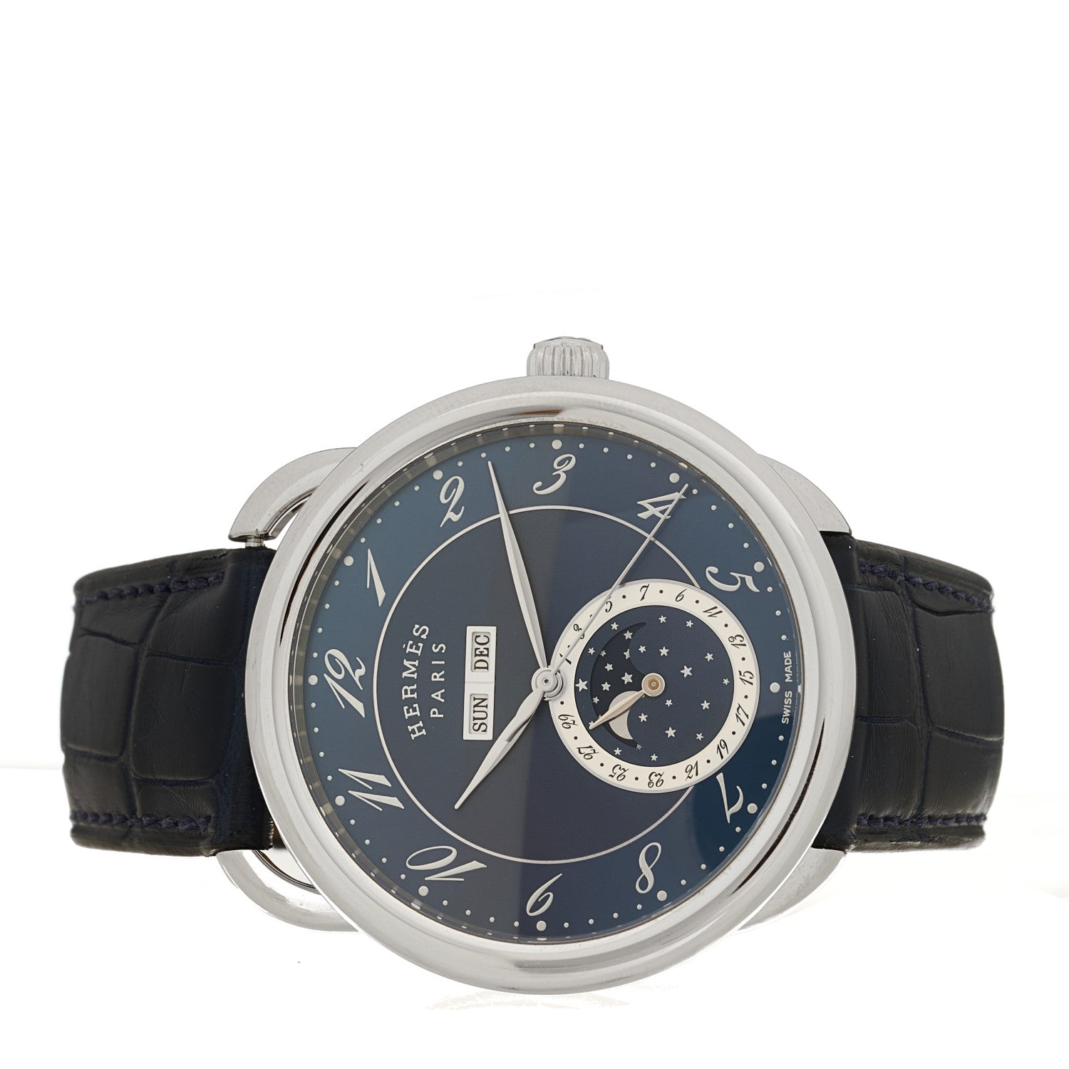 Hermes Stainless Steel Alligator 43mm Arceau Grande Lune Automatic Watch Bleu Abysse 2 of 5