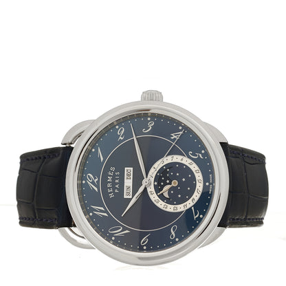 Hermes Stainless Steel Alligator 43mm Arceau Grande Lune Automatic Watch Bleu Abysse 2 of 5