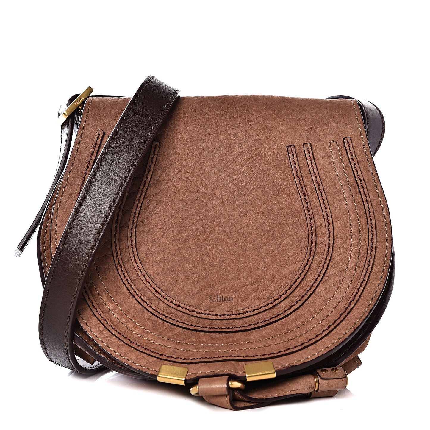 Nubuck Calfskin Mini Marcie Round Crossbody Bag Nut