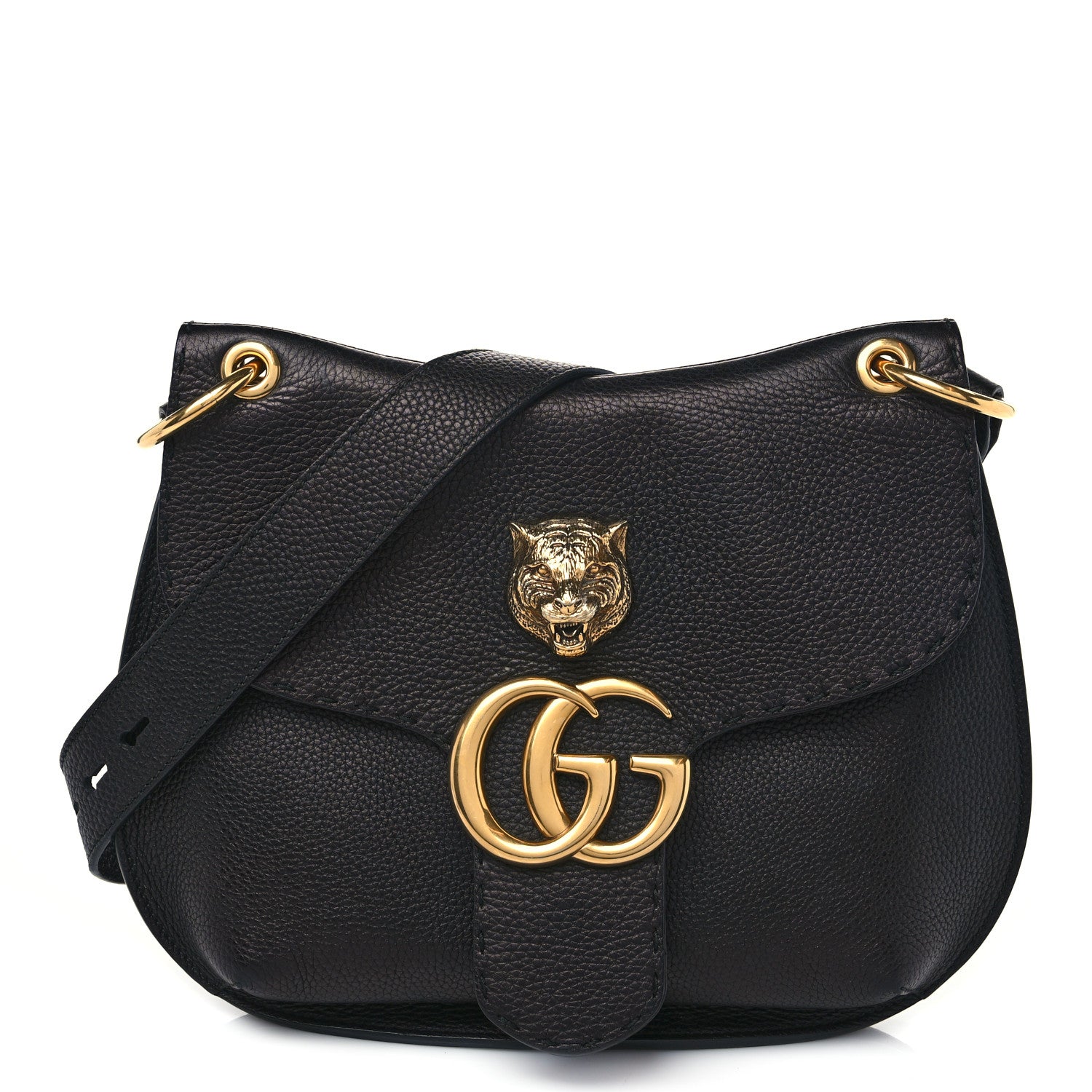product image of GUCCI Calfskin GG Marmont Flap Shoulder Bag Black FASHIONPHILE