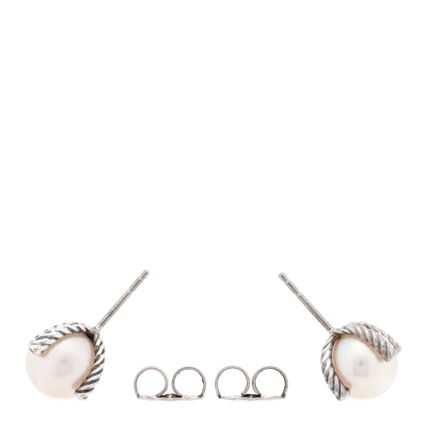 Sterling Silver Diamond Pearl 9.5-10mm Cable Stud Earrings