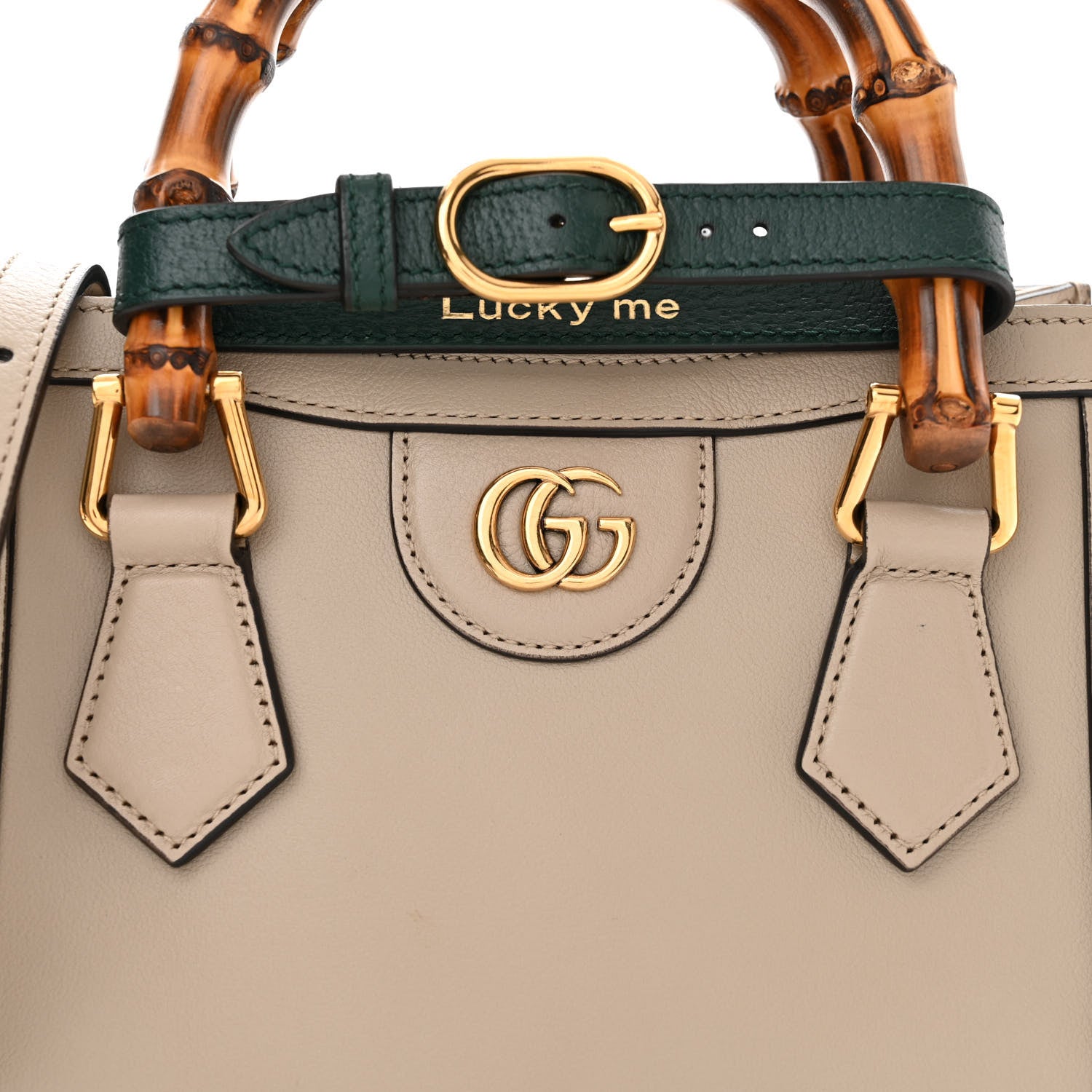 Gucci Wonka Grain Calfskin Mini Diana Tote Bag Oatmeal Vintage Green 8 of 10
