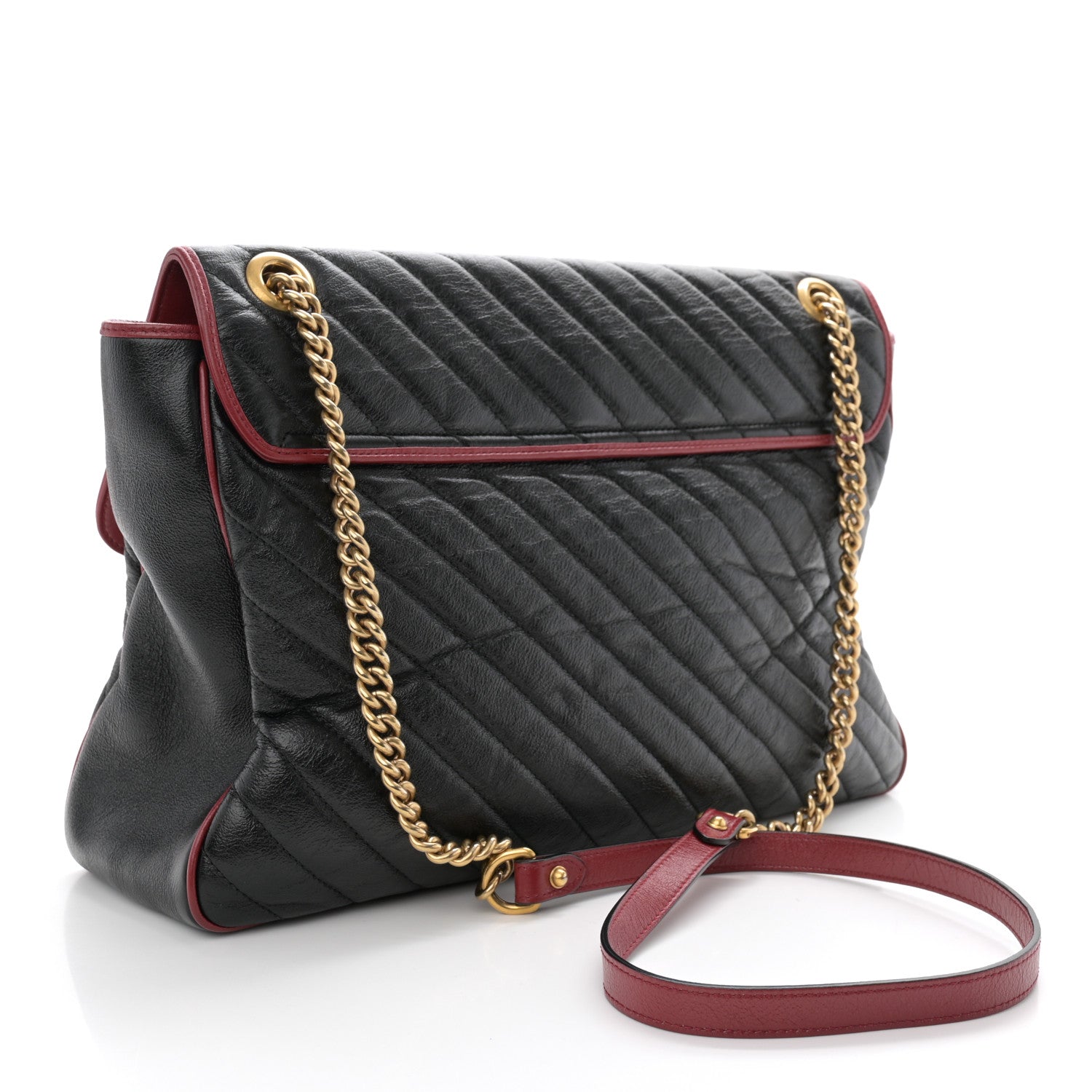 Gucci Vintage Effect Calfskin Matelasse Diagonal Large Torchon GG Marmont Shoulder Bag Black Romantic Cherry 3 of 12