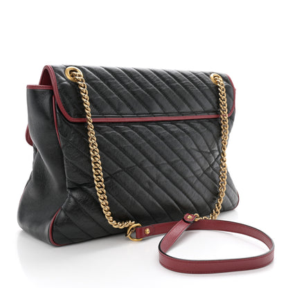 Gucci Vintage Effect Calfskin Matelasse Diagonal Large Torchon GG Marmont Shoulder Bag Black Romantic Cherry 3 of 12