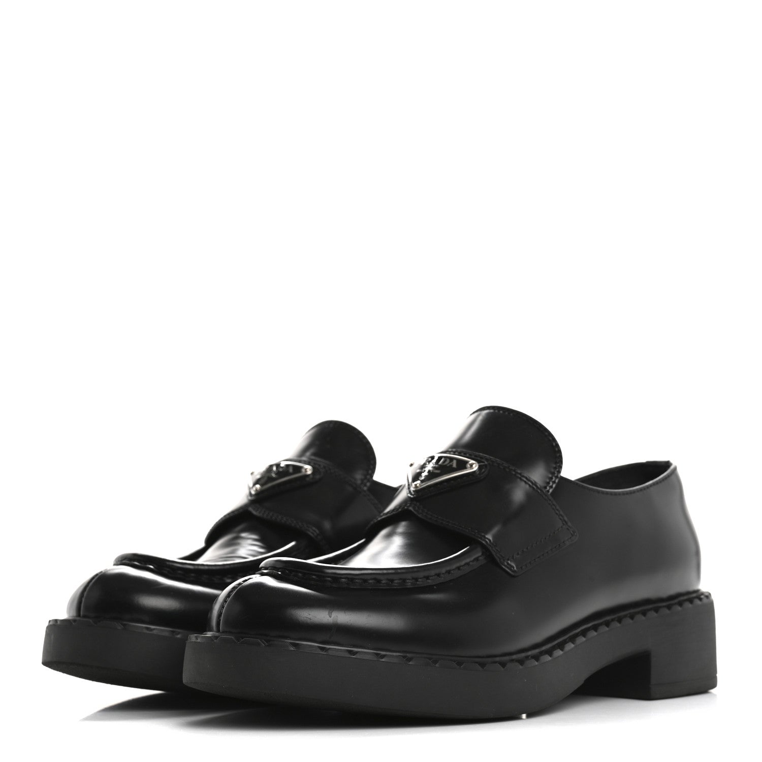 Prada Spazzolato Metal Triangle Logo 50mm Loafers 37 Black 4 of 13