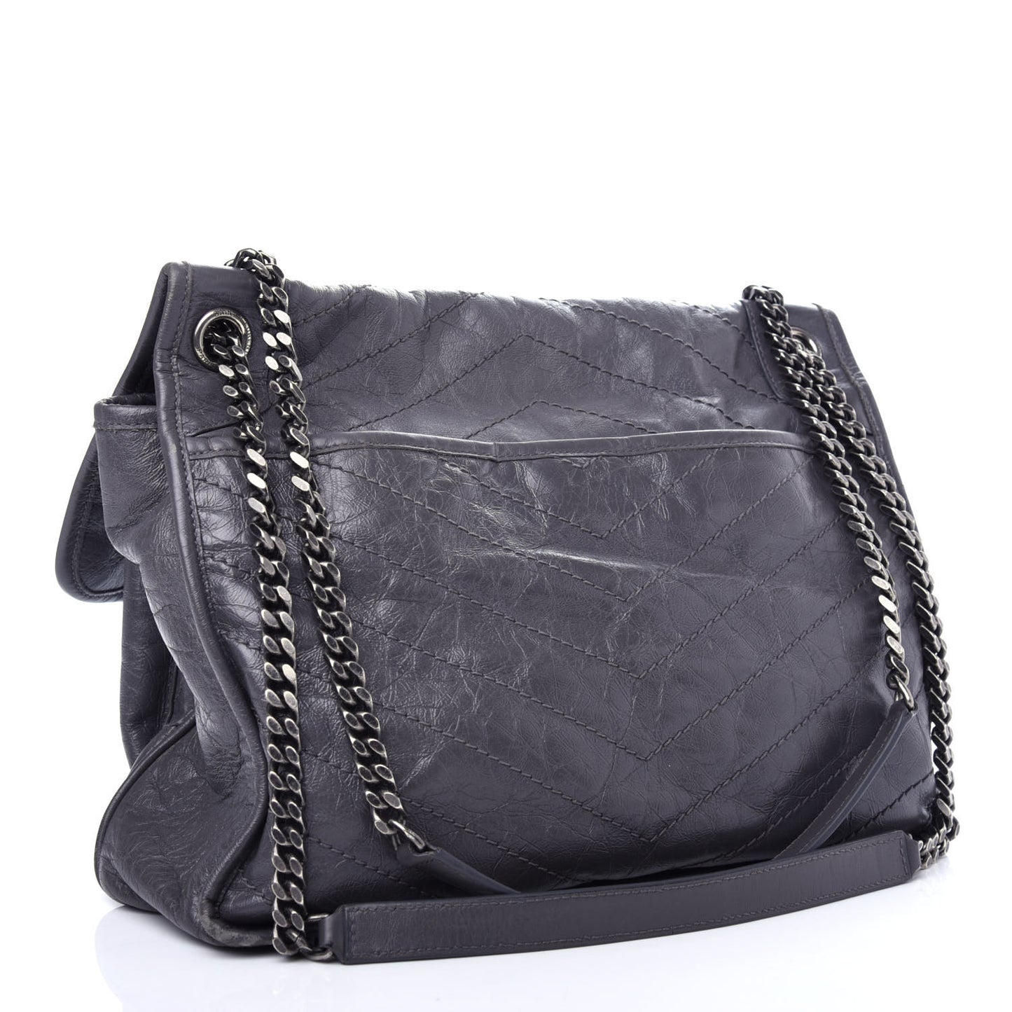 Crinkled Calfskin Matelasse Monogram Large Niki Chain Satchel Storm