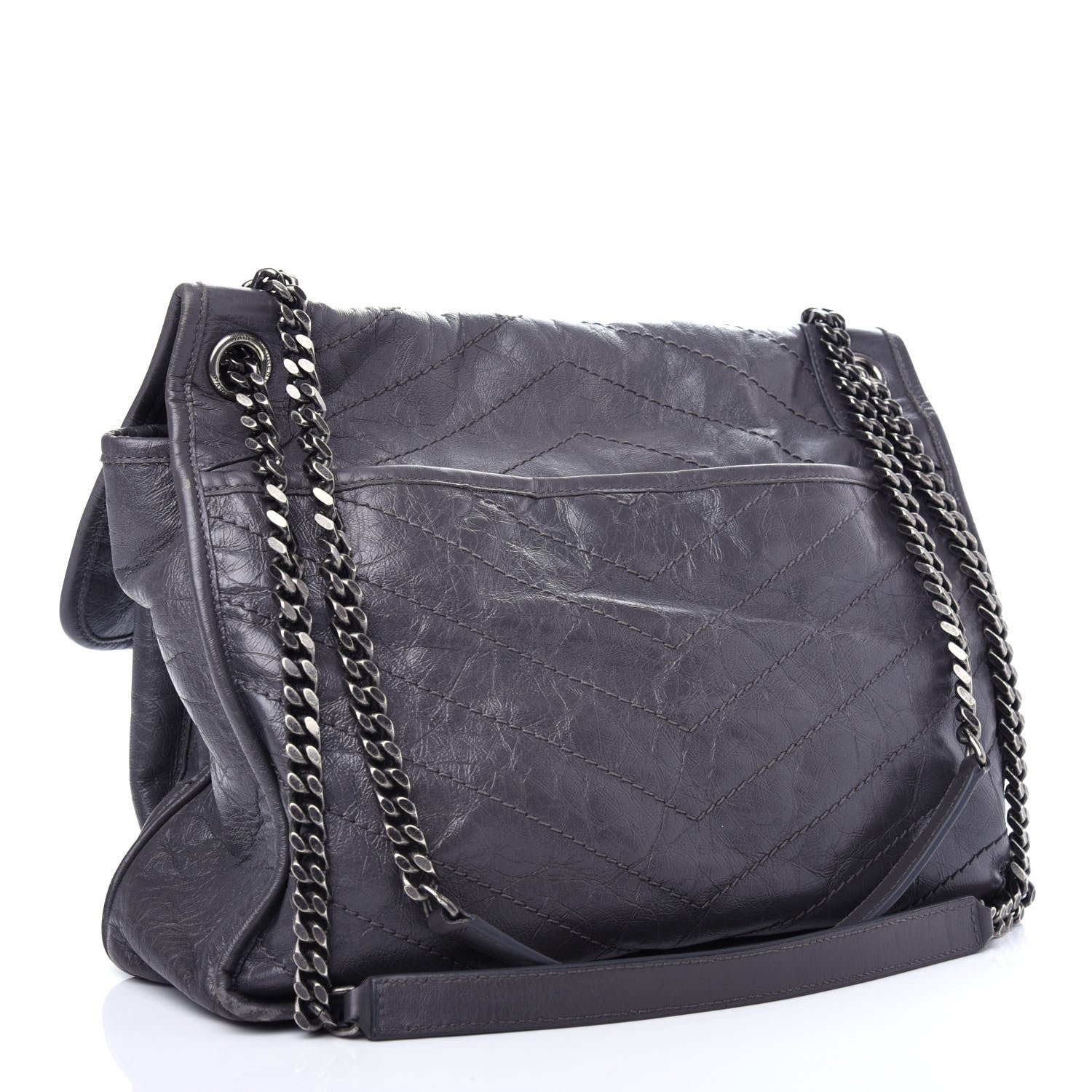 Saint Laurent Crinkled Calfskin Matelasse Monogram Large Niki Chain Satchel Storm 3 of 10