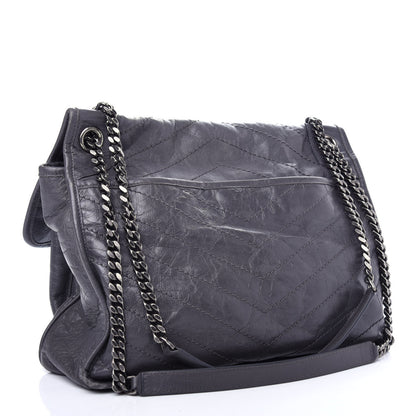 Saint Laurent Crinkled Calfskin Matelasse Monogram Large Niki Chain Satchel Storm 3 of 10