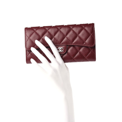 Chanel Caviar Quilted Large Gusset Flap Wallet Burgundy 2 of 9