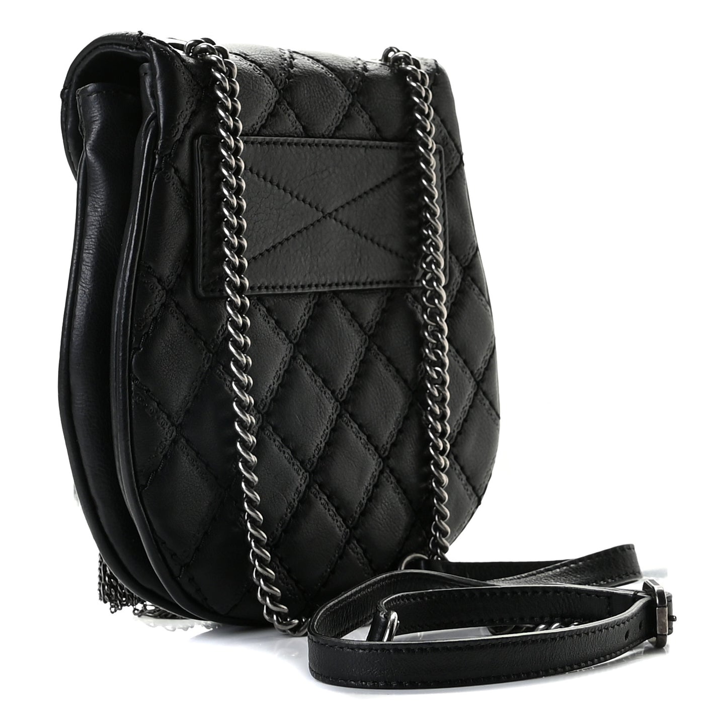 Calfskin Quilted Coco Sporran Small Tassel Flap Black