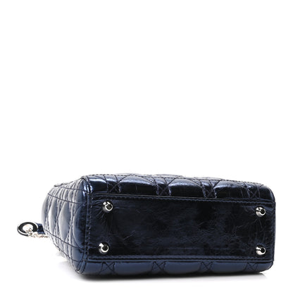 Christian Dior Metallic Crinkled Lambskin Cannage Mini Lady Dior Blue 4 of 10