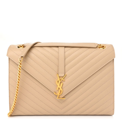 Saint Laurent Grain De Poudre Matelasse Chevron Large Monogram Satchel Nude Powder 1 of 10